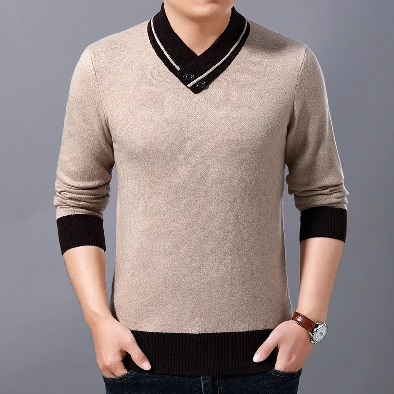 

2023 Men's Autumn New Knitwear Fashion Casual Youth Scarf Collar Pullover Thin Bottoming Sweater