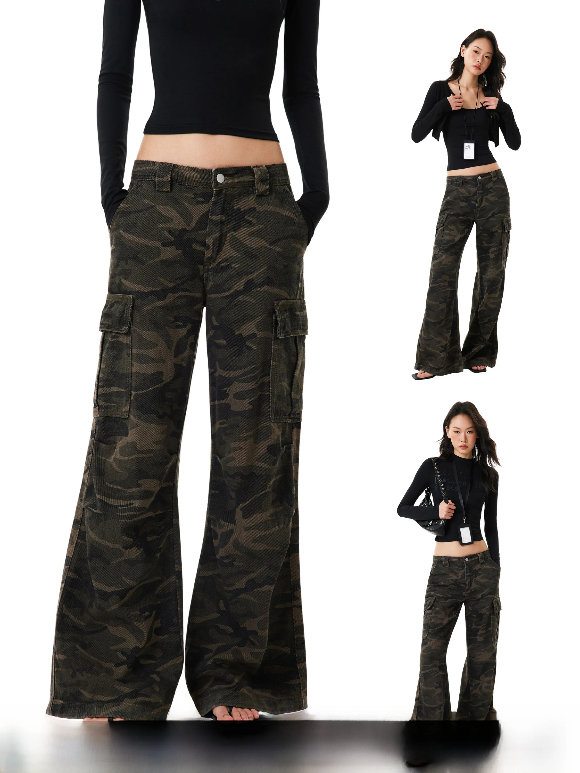 

American Retro een Camouflage Workwear Jeans Women's Loose Drapey Straight Leg Wide Leg Pants Spring Season l Waist