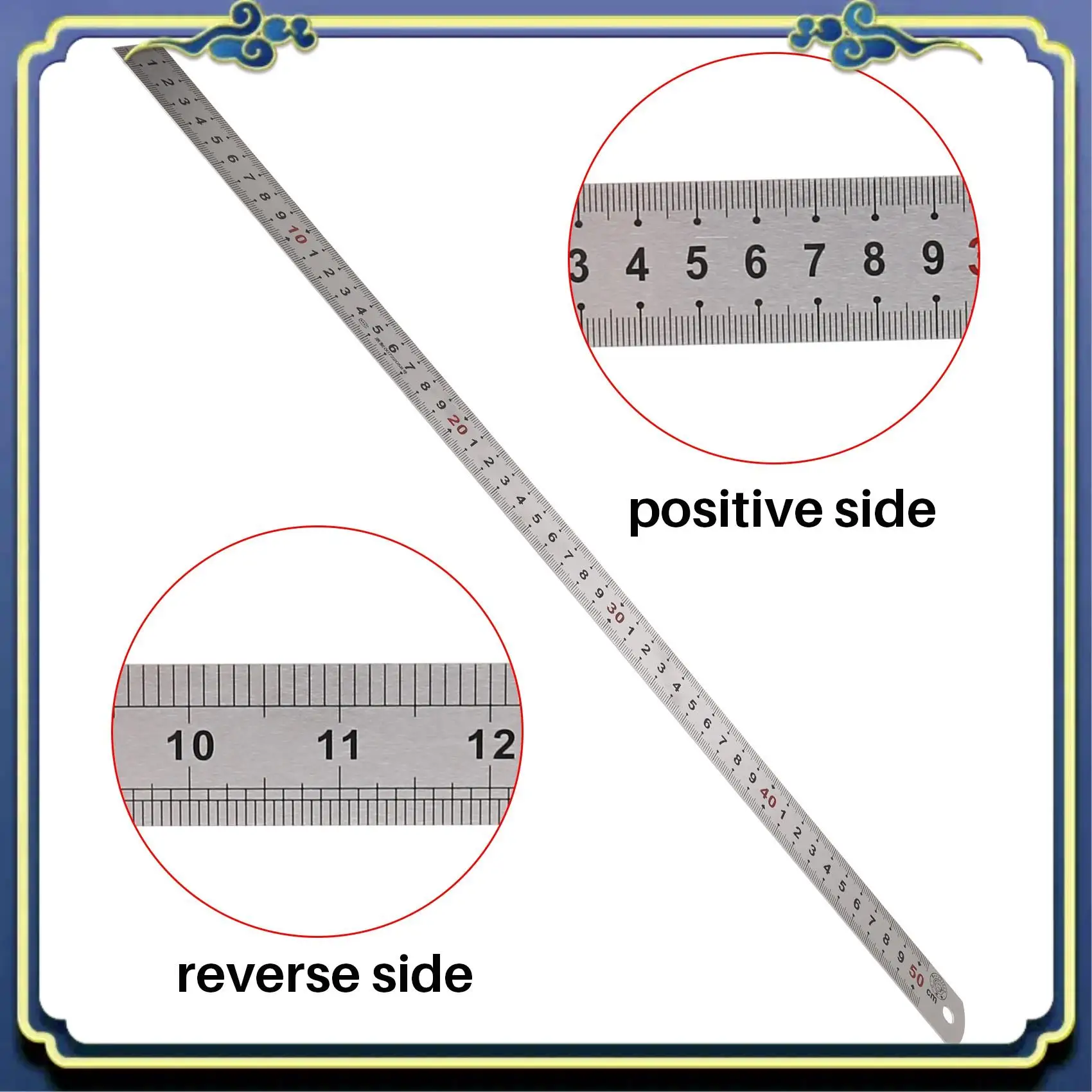 A86P-مقياس مزدوج الجانب من الفولاذ المقاوم للصدأ أداة قياس مسطرة مستقيمة 50 سم #1