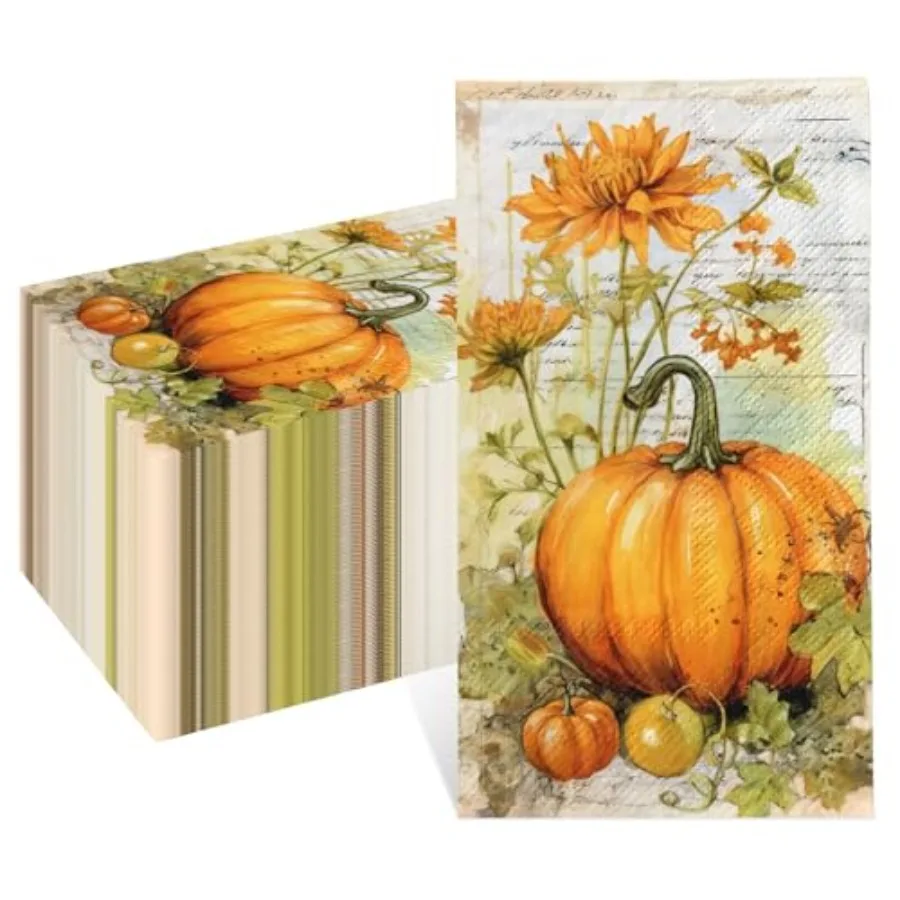 

100pcs Thanksgiving pkinall Hand Towels for Bathroom Disposable Pumpkin Guest Hand Paper Towels Autumn Paper pkins for Fall Har