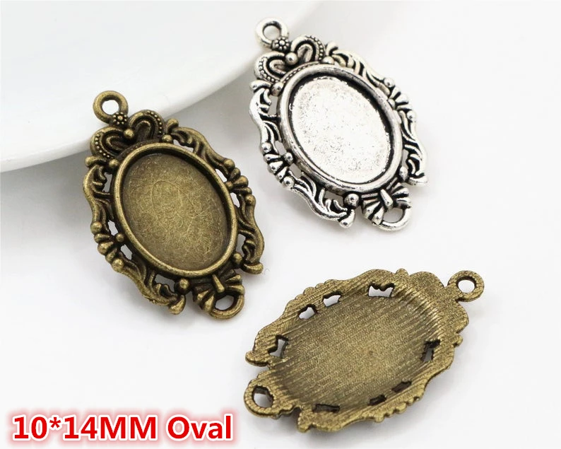 20pcs 10x14mm Inner Size Antique Silver Plated Bronze Classic Flower Style Cameo Cabochon Base Setting Pendant necklace findings