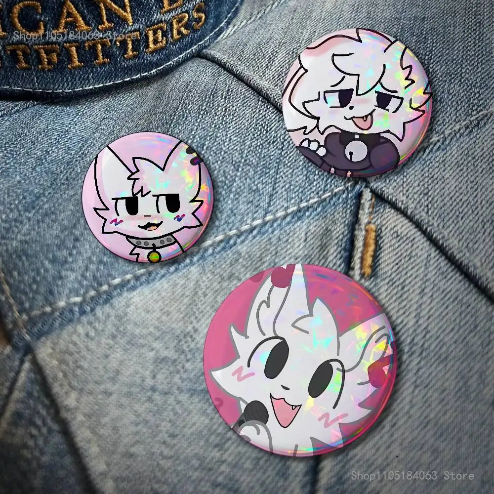 B-Boykisser Silly Cat Funny Meme Laser reflective round badges pins bag clothing decorations collectibles gifts for friends