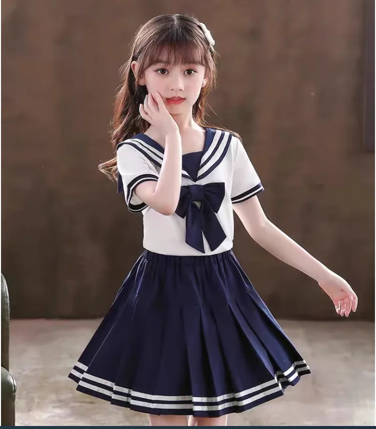 Girls Summer JK Uniform Academy Style Top Skirt Two Piece Set