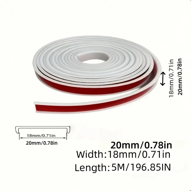1pc 5m/196.85in Self Adhesive PVC Edge Banding Strip Sealing Tape U-Shaped Strip for Furniture Cabinet Desk Edge Guard Protector
