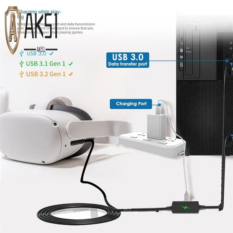 

AK51-5 Гбит/с последовательный кабель без питания, 5 м, зарядный кабель USB3.2 Gen2 к Type-C для Quest 2, кабель VR-гарнитуры для PICO 4