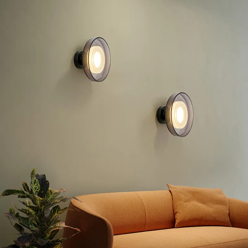 Modern LED Bowl shaped Attic LED Wall Light Transparent Grey Glass Living Room Bedroom Dining Room Fireplace Lighting Sconce