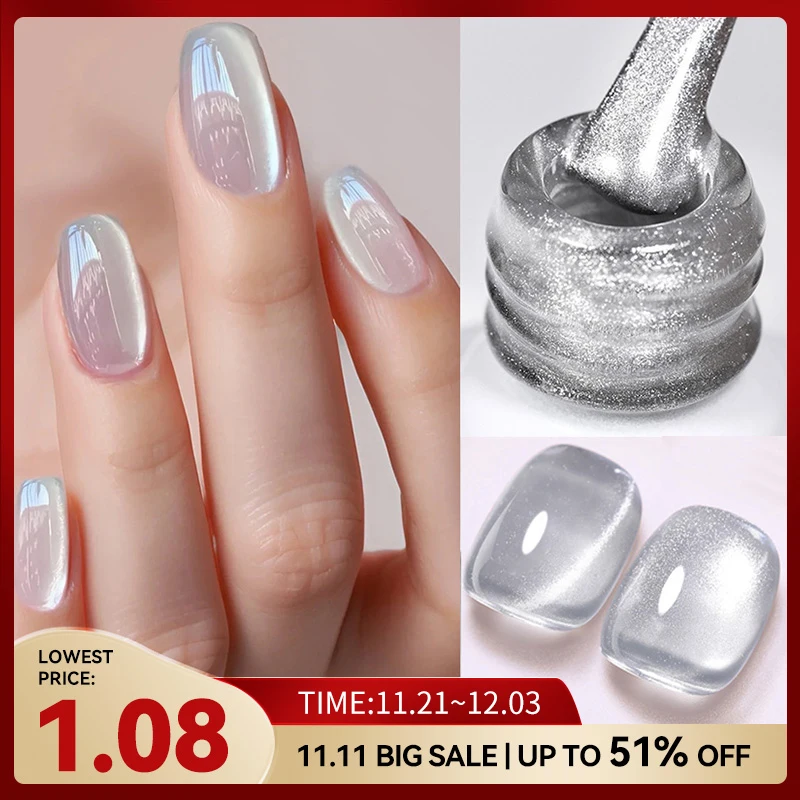 BORN PRETTY 10ml Silver Water Light Cat Magnetic Gel Nail Polish Nail Supplies Vernis Semi Permanent Gel for Fall Winter Nails