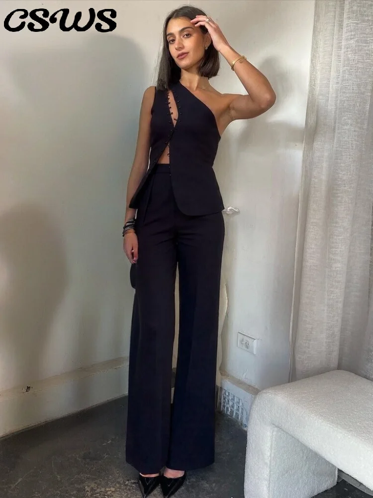 

Sexy Asymmetrical Button Women Vest White Single Breasted Skew-collar Split Female Top 2025 Chic Summer Lady Blouse New