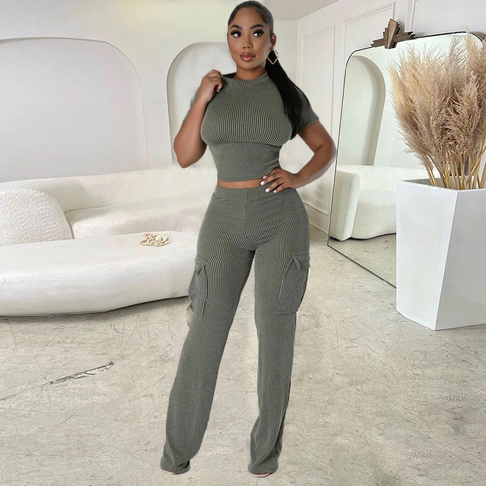 

Casual Women Tracksuit Biker Two Piece Set T Shirt And Long Pants Macthing Suit Clothes For Women Outfit