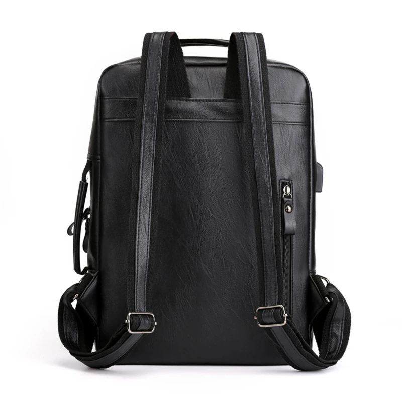 Business Backpacks For Men Waterproof PU Leather Laptop Bag Large Capacity USB Charging Rucksack Male Fashion Bagpack Backpack