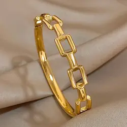 Glossy Geometric Square Link Chain Stainless Steel Bracelet Bangle for Women Gold Plated Smooth Cuff Bracelets Fashion Jewelry