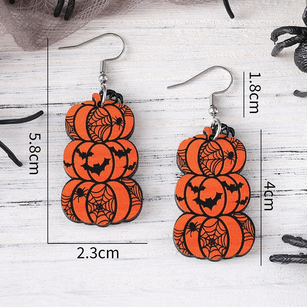 Halloween Bat Grimace Pumpkin Pendant Earrings Wooden Goth Accessories image 4