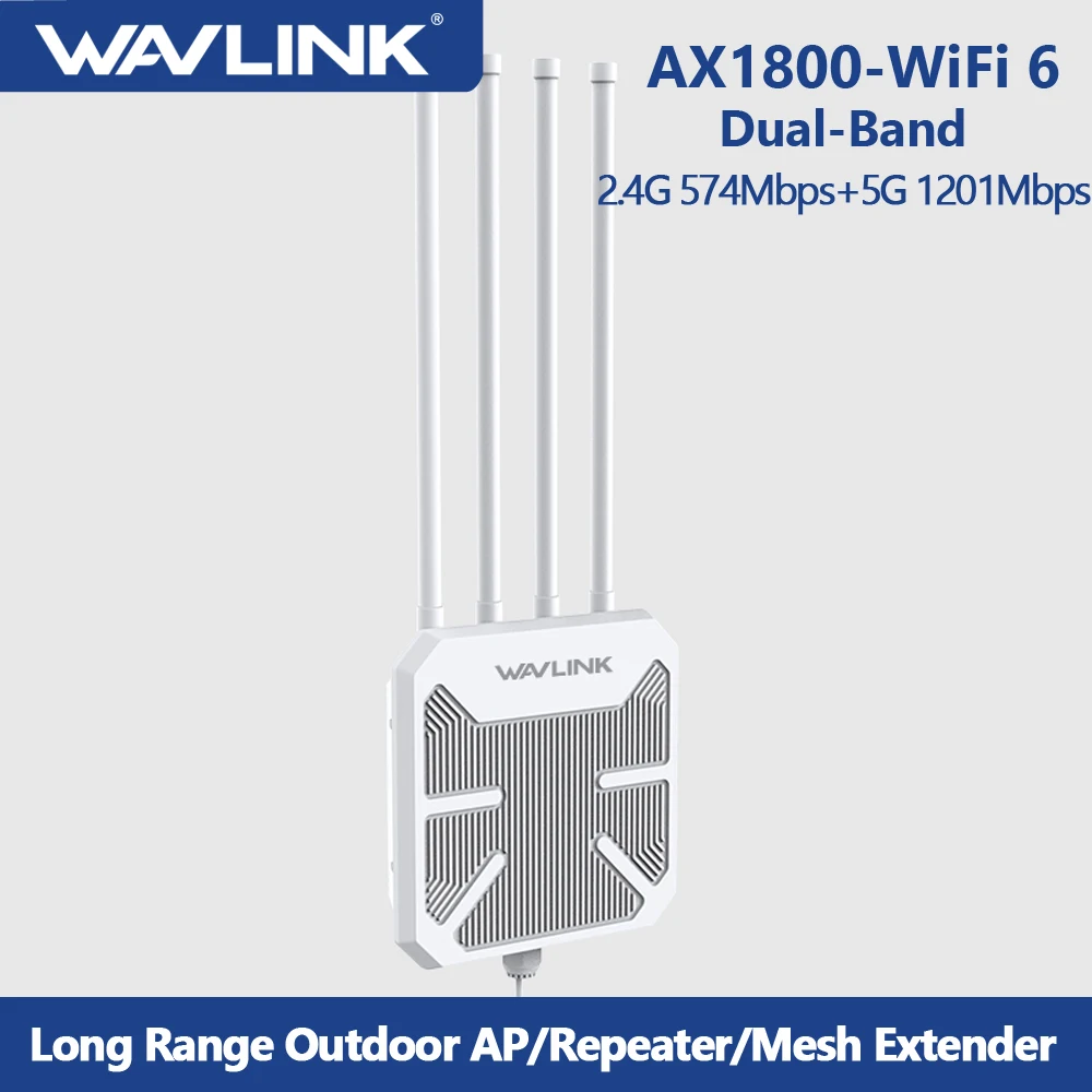 WAVLINK-Routeur WiFi sans fil extérieur à longue portée, booster de bande, étanche IP67, PoE, 3000G, 5 mesurz, AX1800, 2.4, 6 touristes