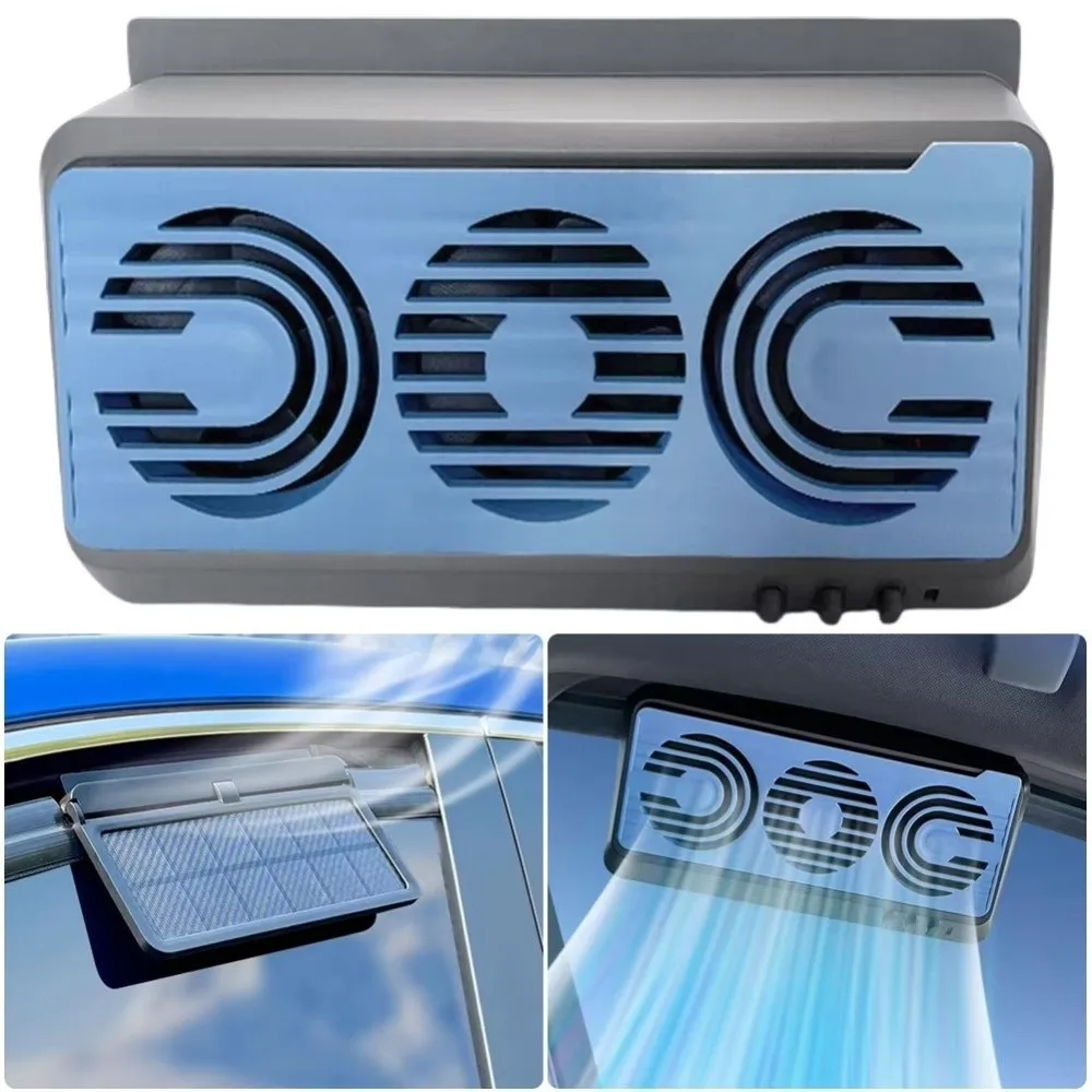 3 Fans Design Auto Window Cooler Promoting Air Circulation Solar Powered Air Circulation Fan Energy Efficient High Wind Power