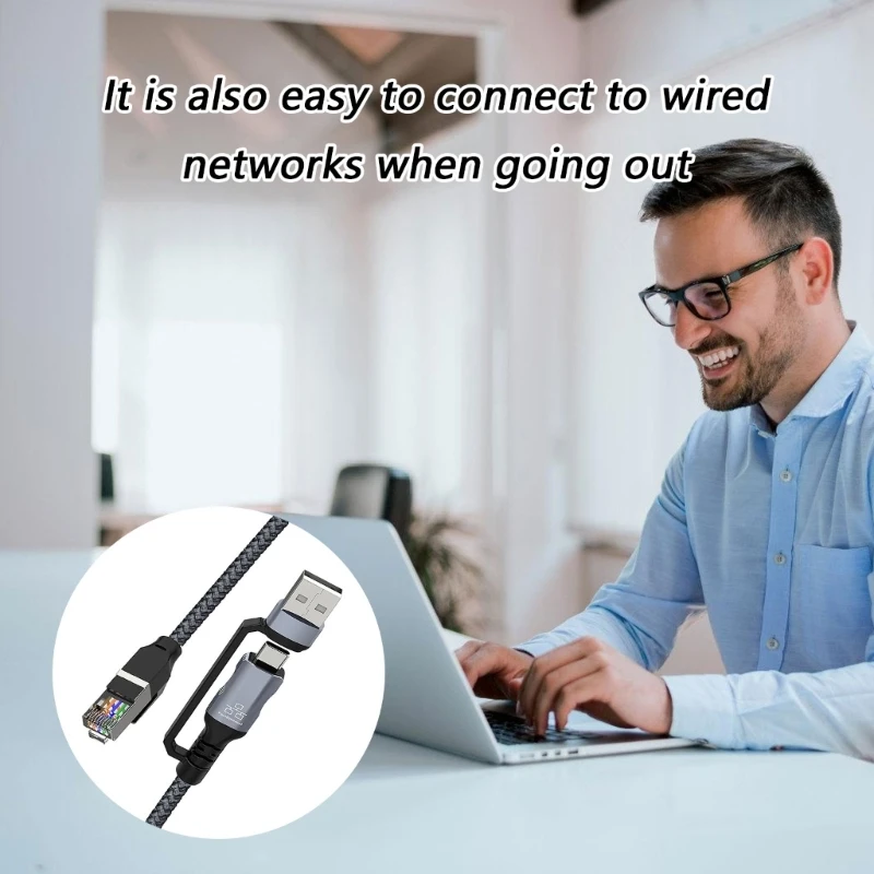  1.8m USB Type C To RJ45 Ethernet Cable Braided Fast Speed 100Mbps Adapter Line