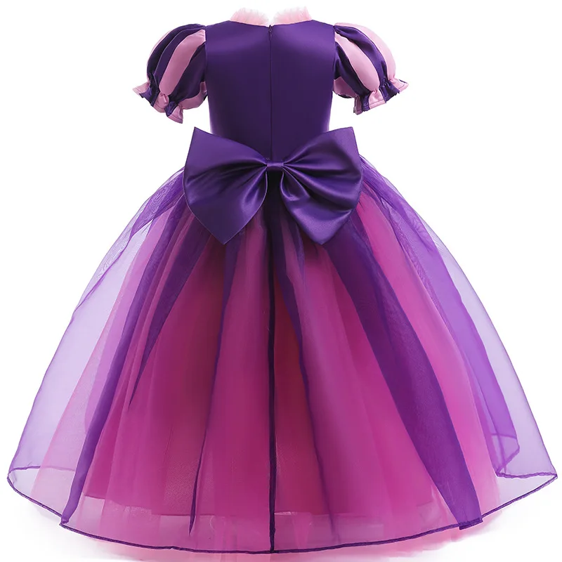 Cute Girls Summer Purple Mid Length Dress Girls Halloween Rapunzel Cos[lay Costumes Kids Sofia Dress Up Dress Children Cloth