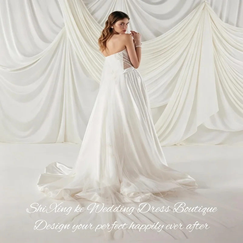 Elegant A Line Bridal Dress 2026 Strapless Sweetheart Draped Detail Sheer Tulle Vestidos De Novia Customized