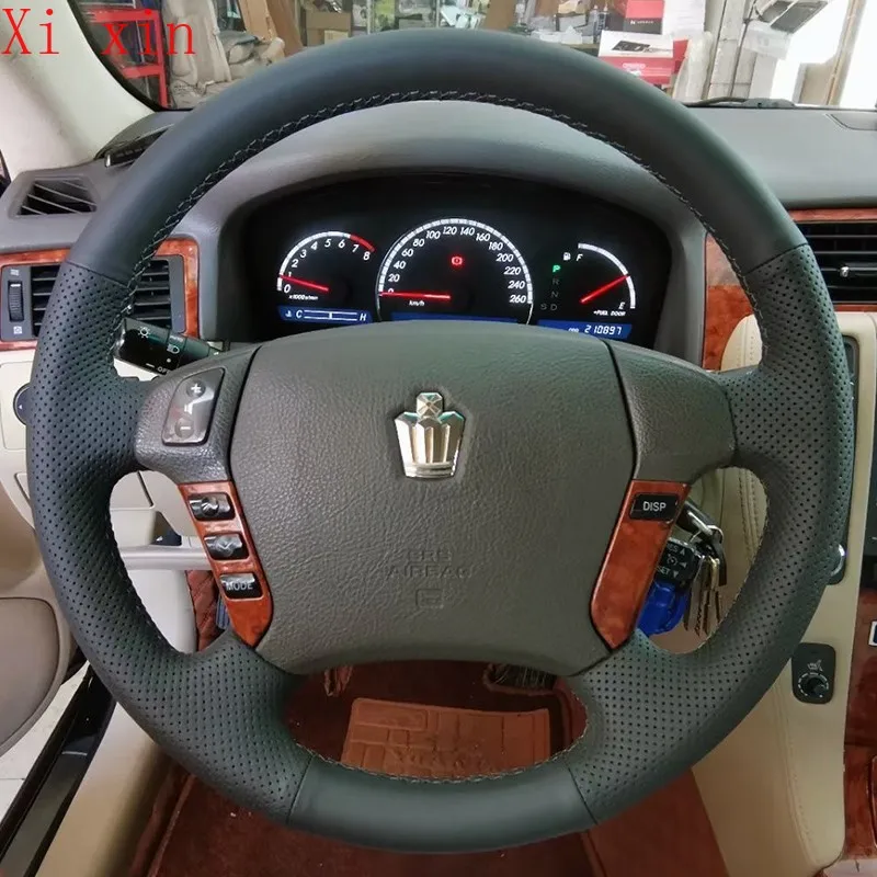 

For Toyota 2005-2018 crown Prado leather imitation mahogany hand sewn steering wheel cover