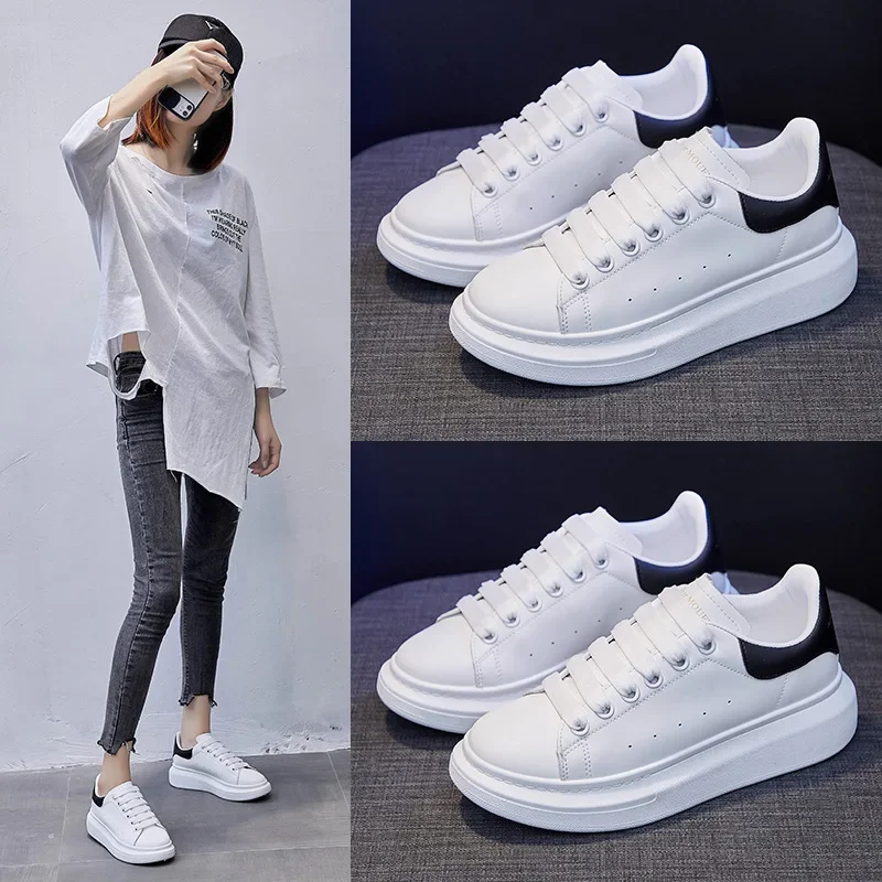 

Women's Sneakers Fashion White Breathable Thick-soled Lace-Up Casual Sport Platform Shoes Woman Vulcanize Shoes Zapatos De Mujer