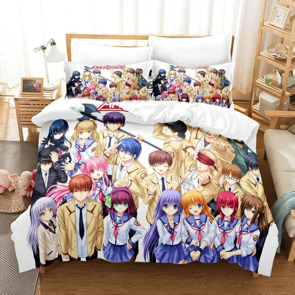 3D Print Anime Angel Beats Bedding Set Duvet Cover Bed Set Quilt Cover Pillowcase Comforter king Queen Size Boys Adult Bedding