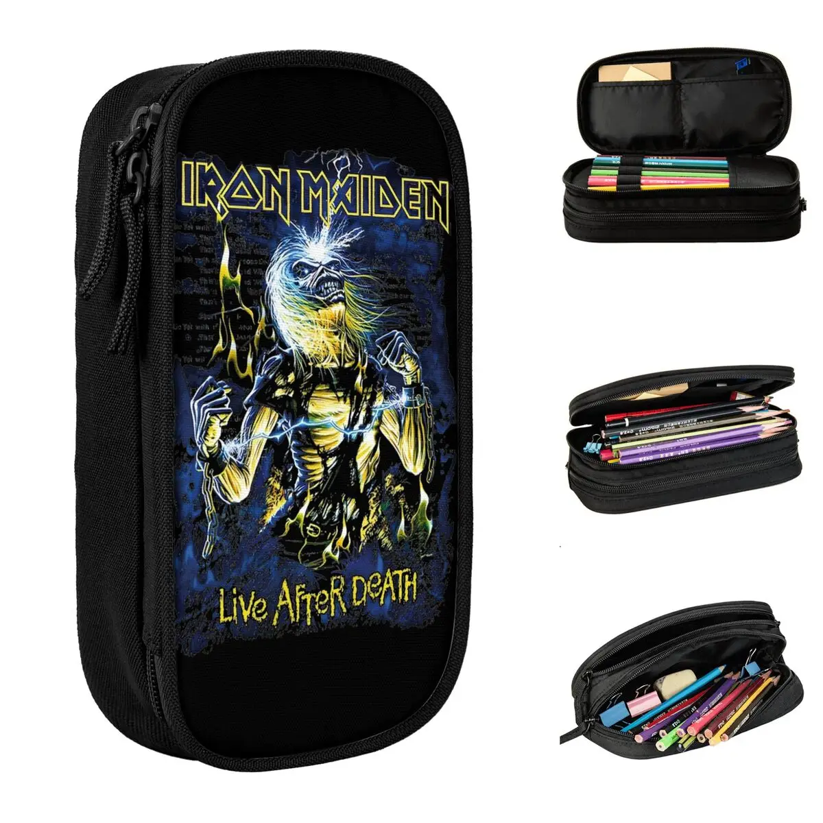 estojo de lapis ironmaiden rap fun heavy metal rock pen box bolsas estudantis grande capacidade lapis de ziper escolar 01