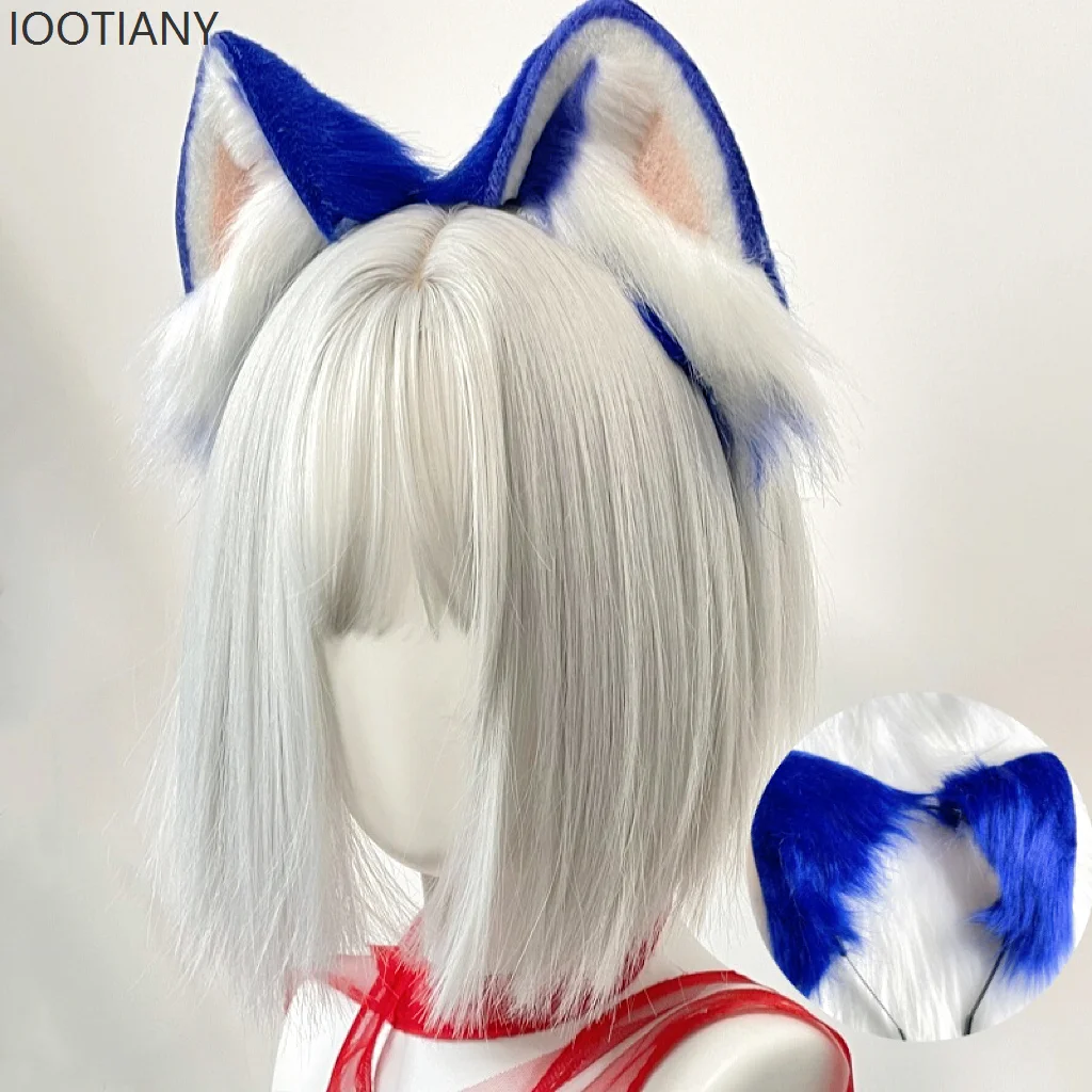 Bandeau hérisson Anime, coiffure d'oreille de chien bleu, coiffure Lolita en peluche, exposition de bande dessinée, accessoires de jeu de rôle de fête