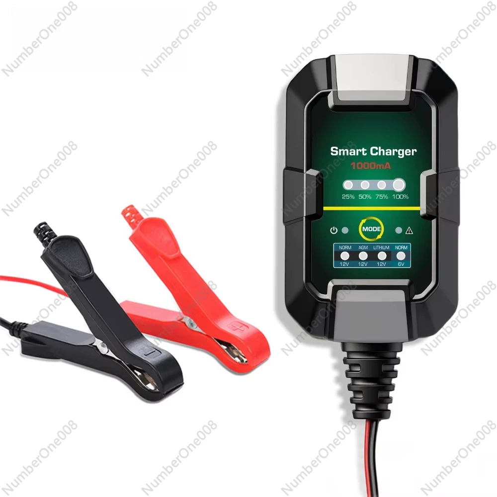 6V 12V 1A Smart Battery Charger 15W Plug-in for LiFePO4 AGM GEL Lead Acid ABS Flame Retardant Multi-Chemistry Maintainer Car