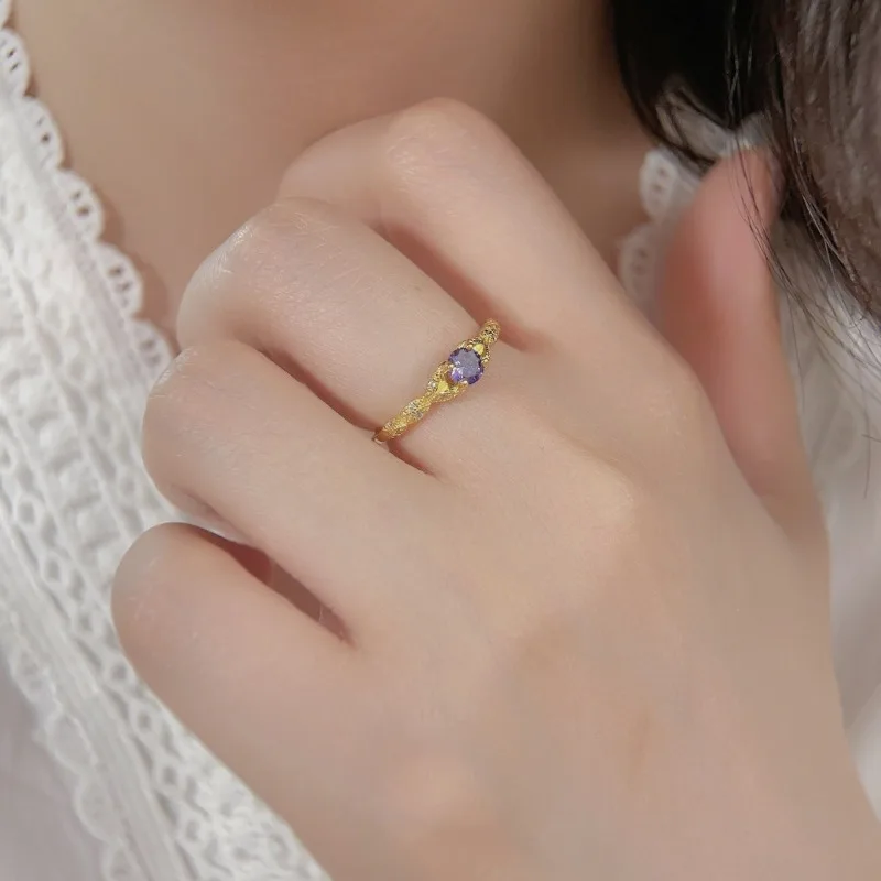 خاتم نسائي من الفضة الإسترليني S925 فاخر من الزركون الجمشت، خاتم أحجار كريمة على الموضة الأوروبية والأمريكية البسيطة