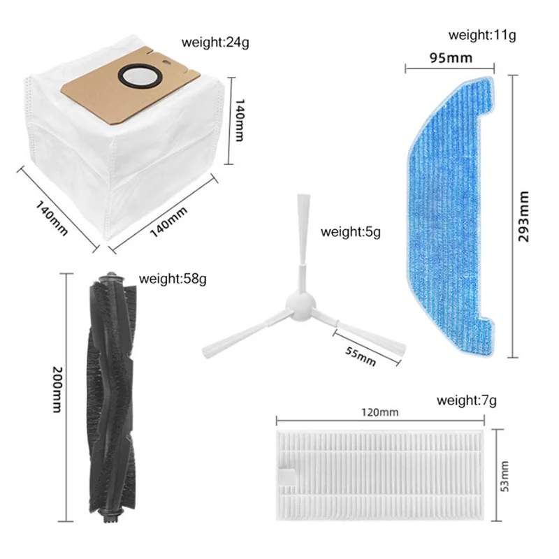 ملحقات مكنسة كهربائية روبوت ، فرشاة جانبية رئيسية ، قماش ممسحة ، فلتر هيبا ، كيس غبار ، قطع غيار ، Neabot Q11 ، 16 VA