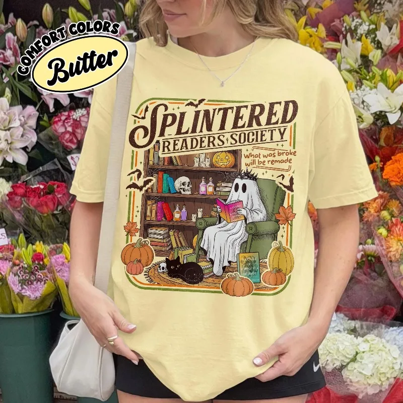 Autumn New Base Shirt Unisex T-shirt Acotar Ghost Reader Shirt, Spooky Bookshelf Halloween Tee, Nesta Archeron Book Lover Gift