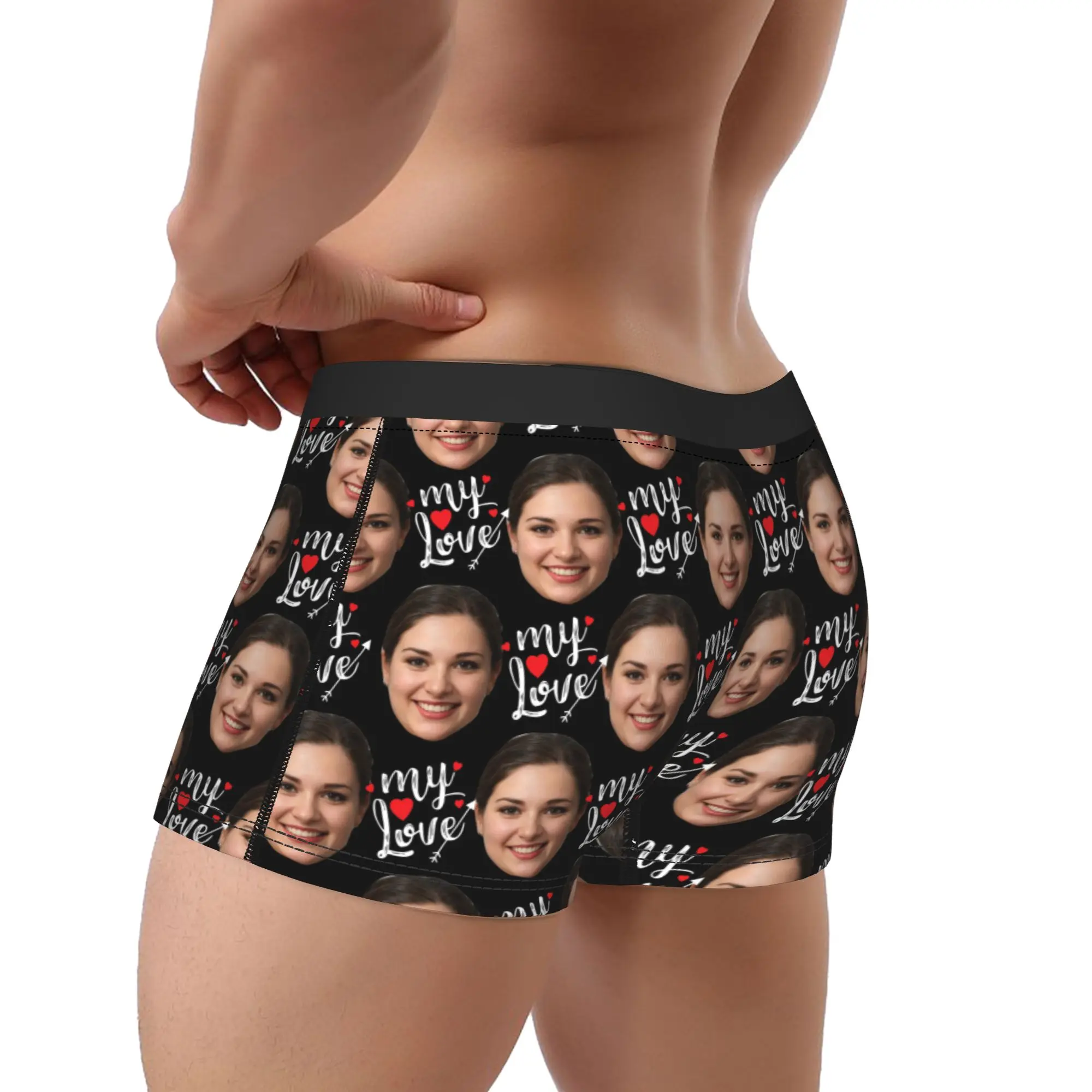 Custom Head Image Trunk My Love Pouch Underwear Trenky Printed Shorts Briefs Novelty Men's Panties Plus Size 2XL