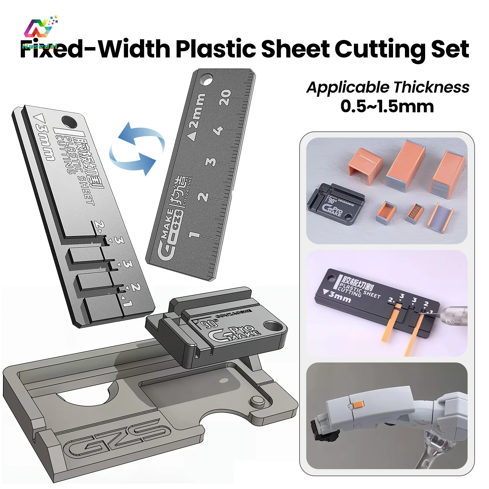 Alloy Fixed Width Plastic Cutter with 90 Degree Jig Base 3 Sizes Fits 0.5 to 1.5mm Plate 20mm Scale for Gunpla Mecha Model Armor