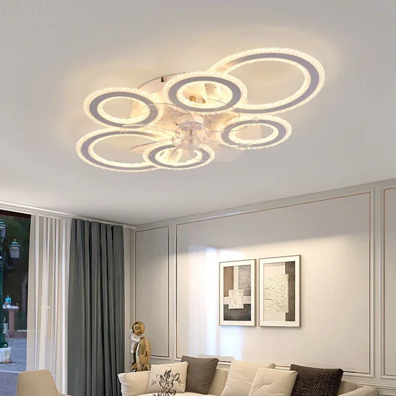 Led Low Noise Ceiling Fan Chandelier Living Dining Table Room Bedroom Kitchen Lights Black White Home Decoration Lamps Fixtures