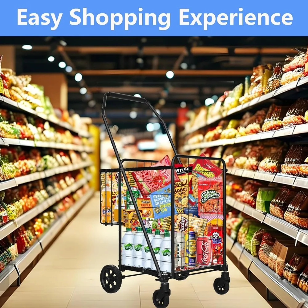 Carro de compras plegable con forro impermeable y 360 °   Ruedas giratorias: resistentes para lavandería, comestibles, viajes