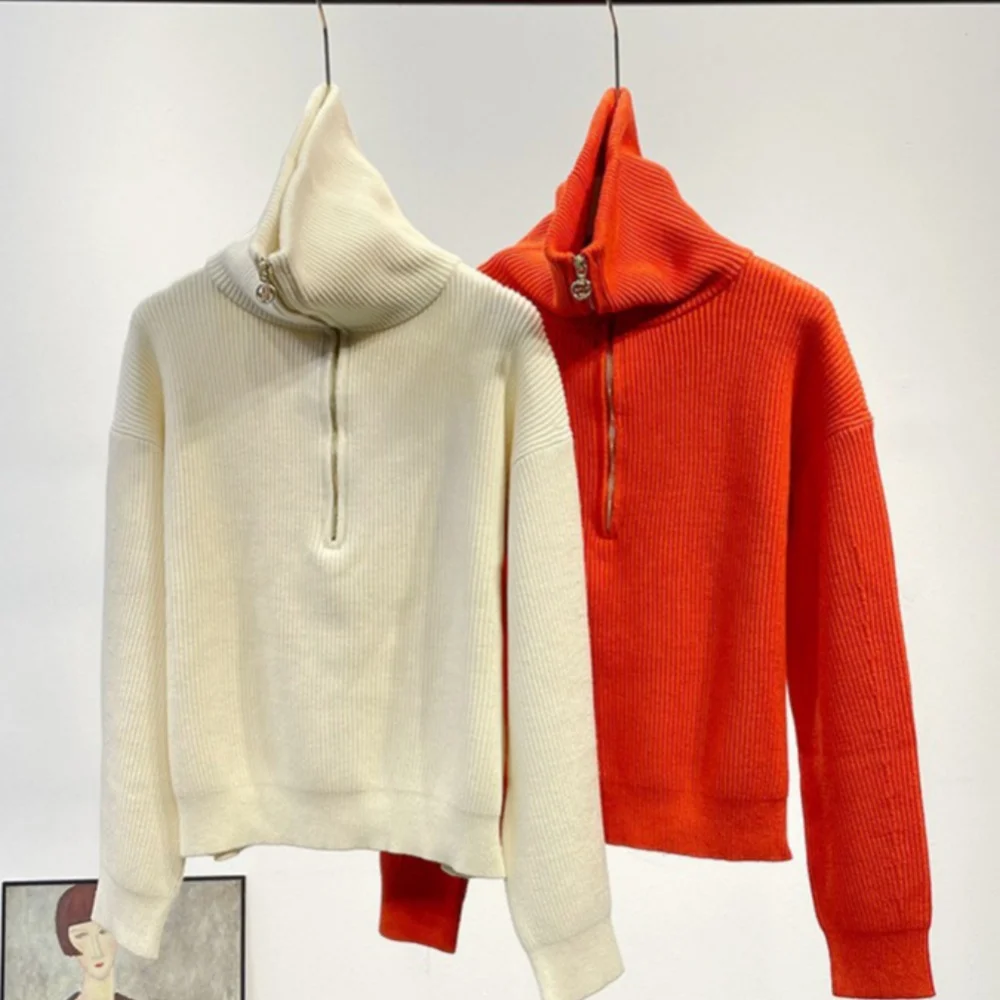Autumn and Winter Women's New All-match Half-zipper Sweater