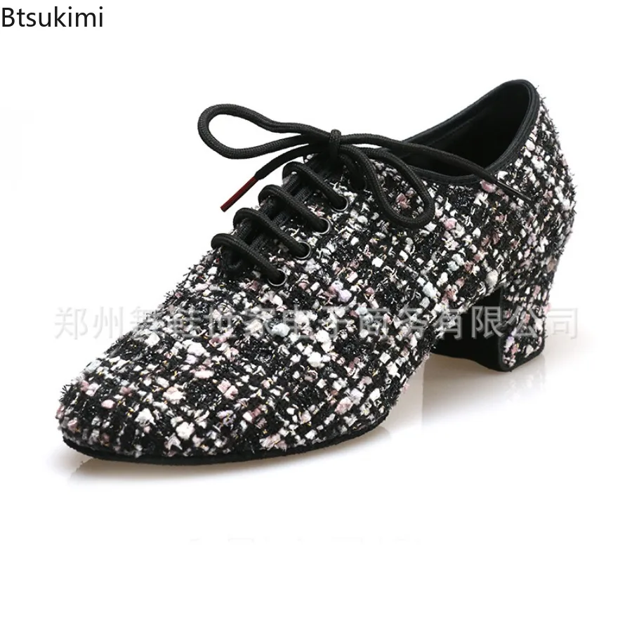 2026 Latin Dance Shoes for Women Girls Closed Toe Middle Heel Modern Dance Waltz Social Dancing Shoes Medium High Heels Shoes