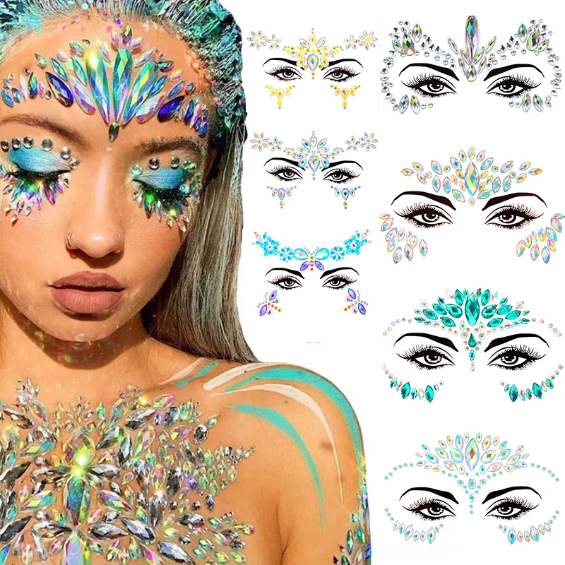 3D Sexy Face Tattoo Stickers Glitter Rhinestones Temporary Tattoos DIY Women Holiday Party Masquerade Body Face Jewelrys Tattoo