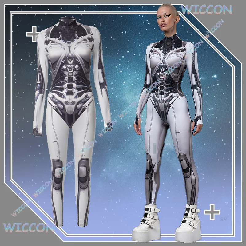 

WuHu/Women Bodysuit Mechanical Core Visual 3D Clothes Cyberpunk Robot Cosplay Costume For Halloween Party Props Carnival Suit