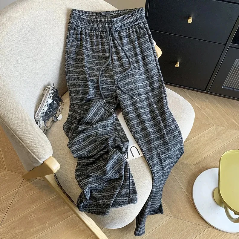 Vintage Stripe Wide Leg Pants Women Autumn High Waist Streetwear Loose Casual Pants Y2K Korean All Match Straight Leg Trousers