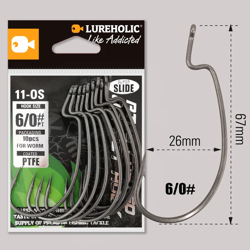 Lureholic ptfe Super Slide Offset Haken Wurm Haken Texas Rig Drop Shot Edelstahl Wurm Angelhaken Angel zubehör