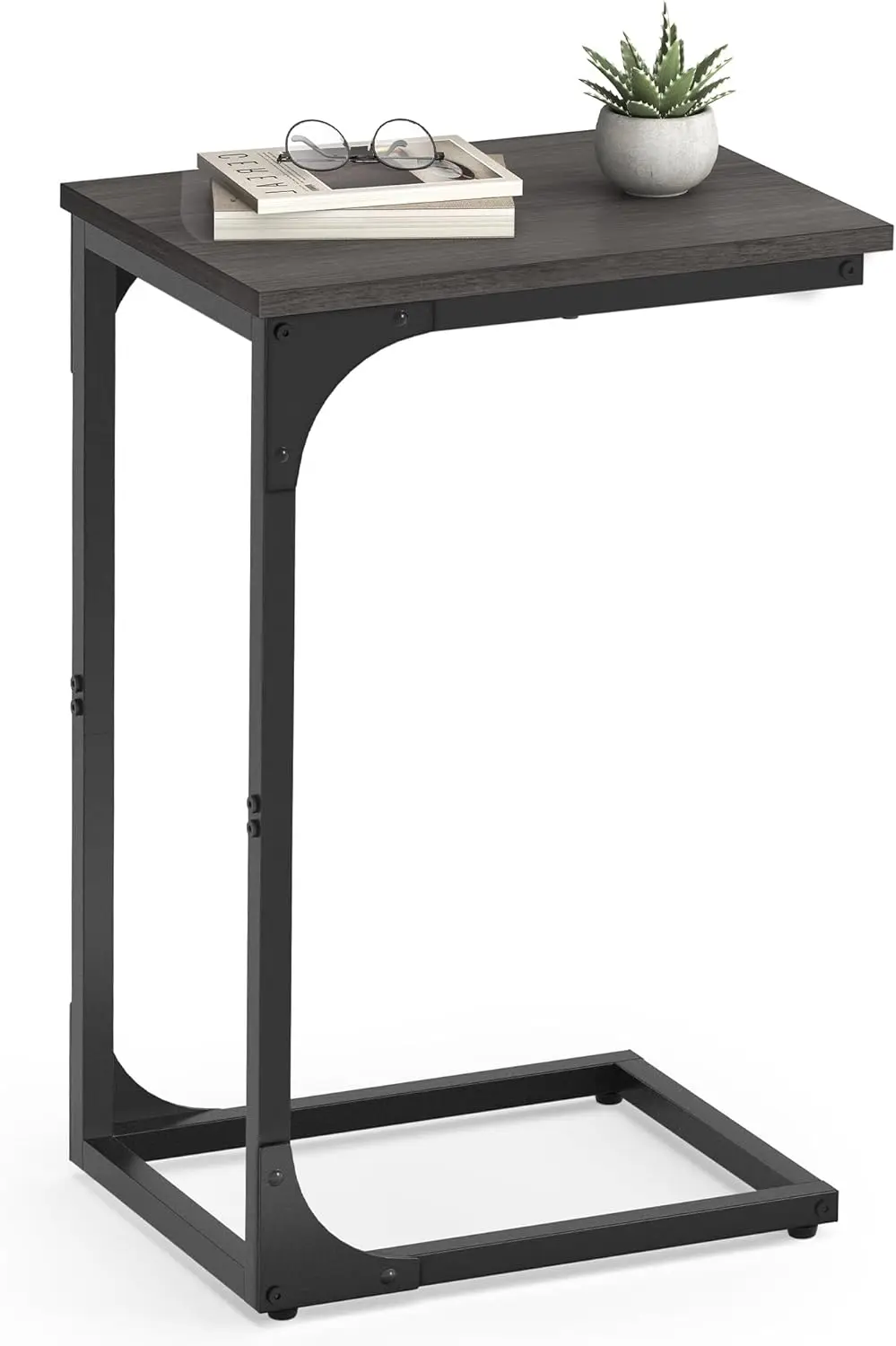 

C-Shaped End Table, Small Side Table for Couch, Sofa Table with Metal Frame for Living Room, Bedroom, Bedside, Ebonized Oak a