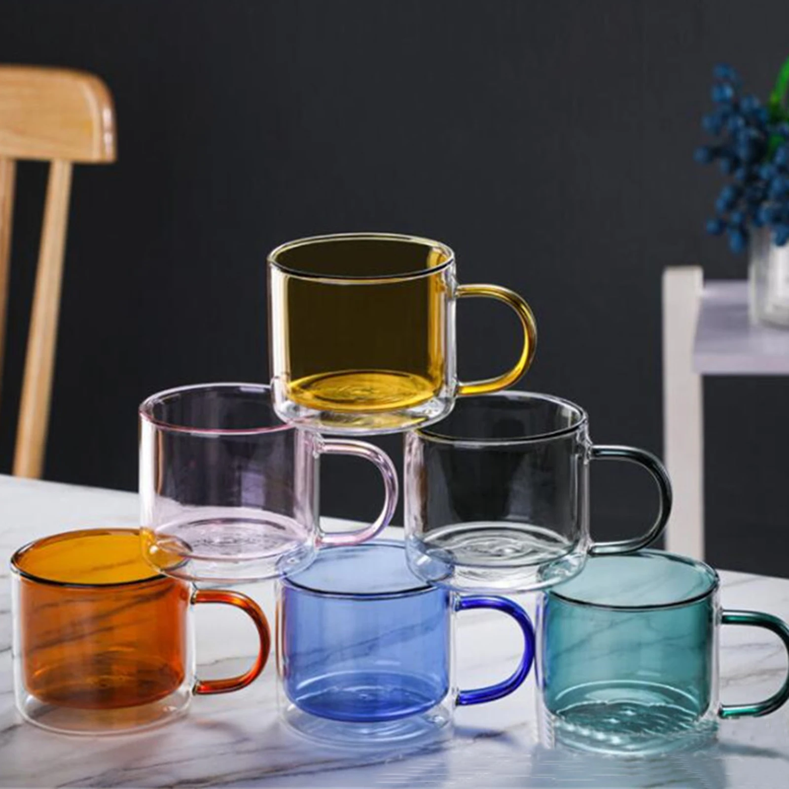 Double-layer Glass Water Cup Transparent Mug Multicolor Heat Resistant Tea Milk Juice Cup Bar Drinkware Creative Gift