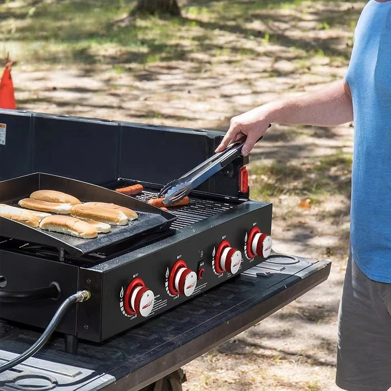 Grill Combo Side Burner 4-Burner Chrome Plated Stainless Steel Griddle Porcelain-Enameled Grates Double-Wall FWX