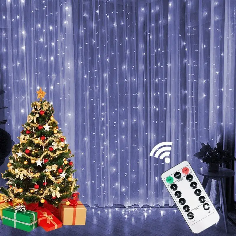 

USB Powered LED Curtain Lights Christmas Decorations for Home with Remote Control Holiday Wedding Indoor Bedroom Party Lights