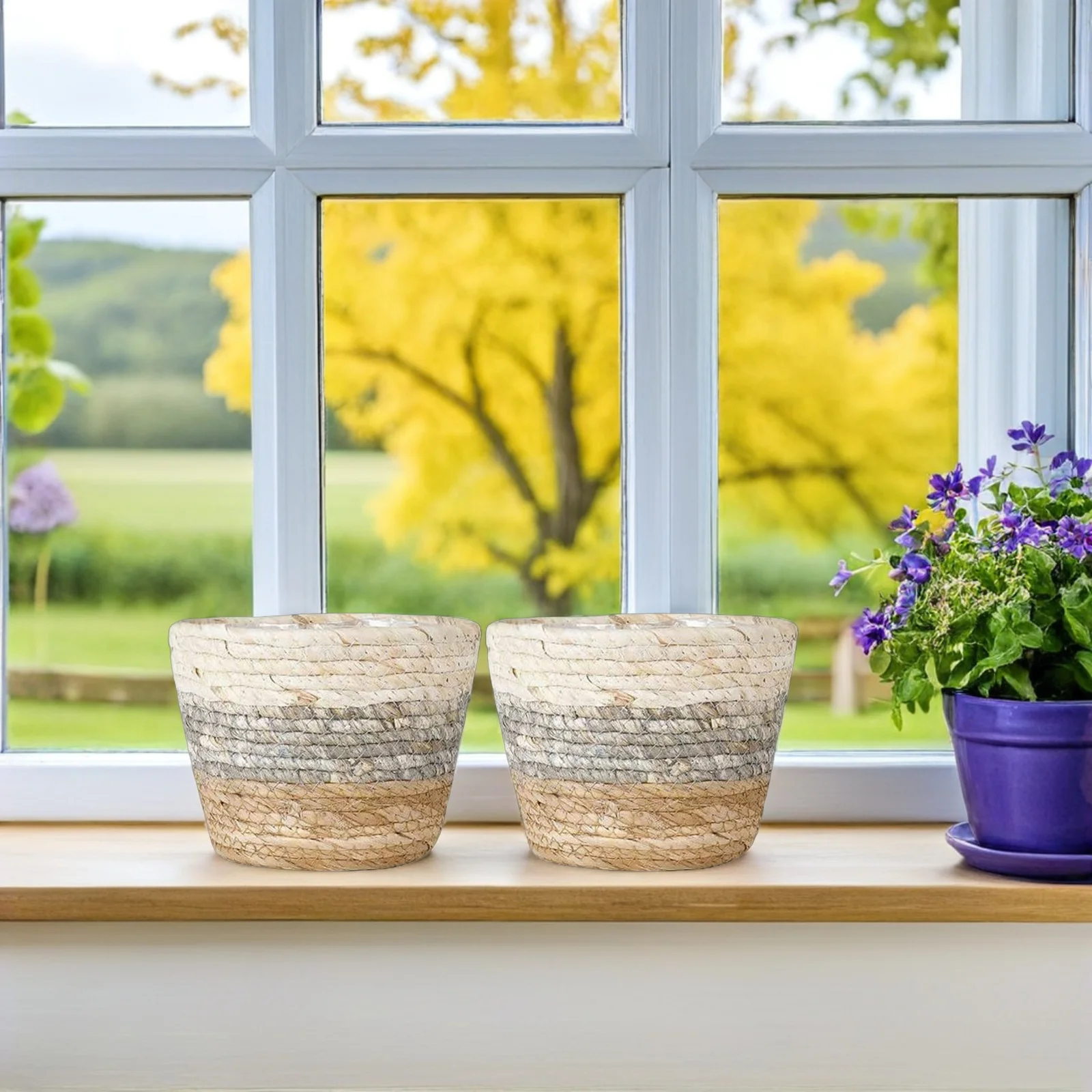 

2Pcs Decorative Woven Baskets Multi-Purpose Flower Holders Exquisite Details Natural Touch Living Room Bedroom Garden Balcony