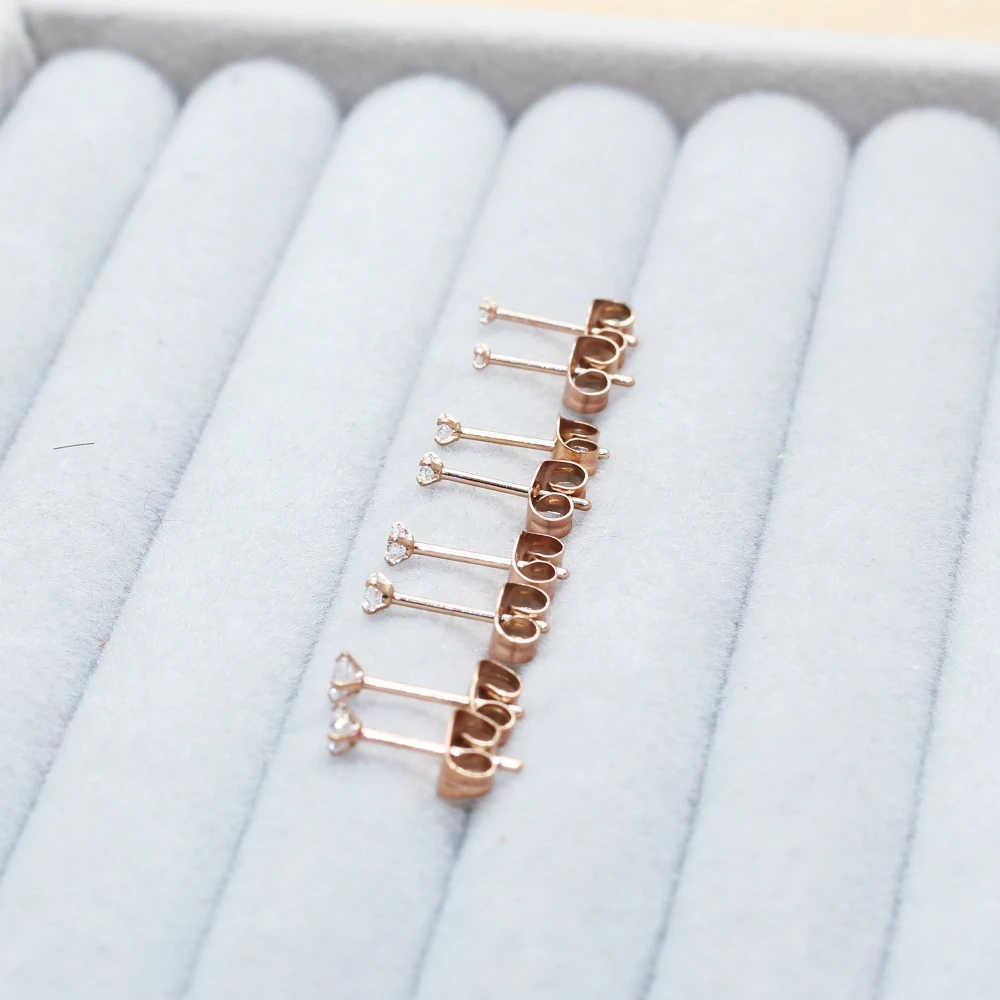 Sumper Mini 1.5MM 2MM 3MM Zircons Stud Earrings Rose-Gold Plated With Stainless Steel For Men And Women