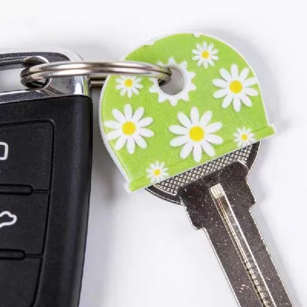 6Pcs Silicone Key Identifier Round Flower Pattern Non Slip Protective Cover Durable Keychain Home Key Organization