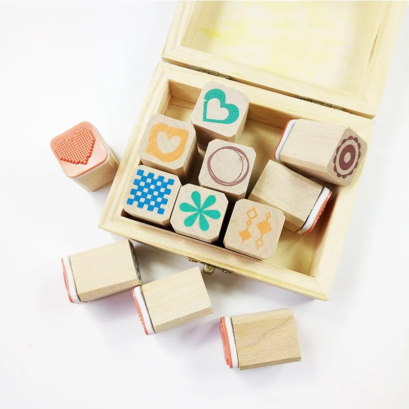 12 Pcs/set Lovely Wooden Box diy Handmadedecal stamps for scrapbooking card diy stamp Photo Album Craft gifts