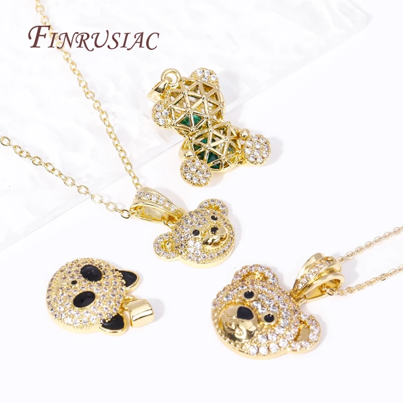 Luxury Trendy 18K Gold Plated Pave Zircon Animal Bear Charms for DIY Christmas Pendants Jewelry Making Supplies Accessories