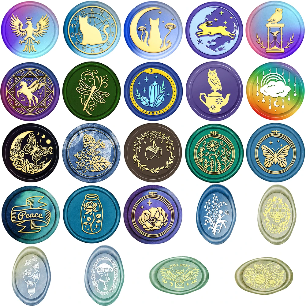 Okrągła/owalna pieczęć woskowa Głowa kota Króliczek Motyl Orzeł Tęczowy kwiat Mieszany motyw dla majsterkowiczów Koperta ślubna Kartki okolicznościowe 2023